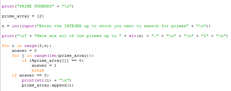 Prime Numbers Python Screenshot